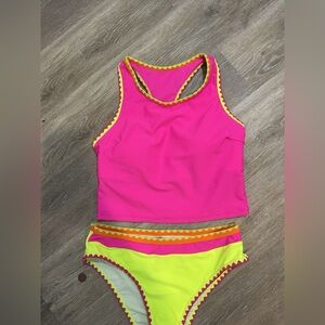 neon two piece tankini bathing suit
